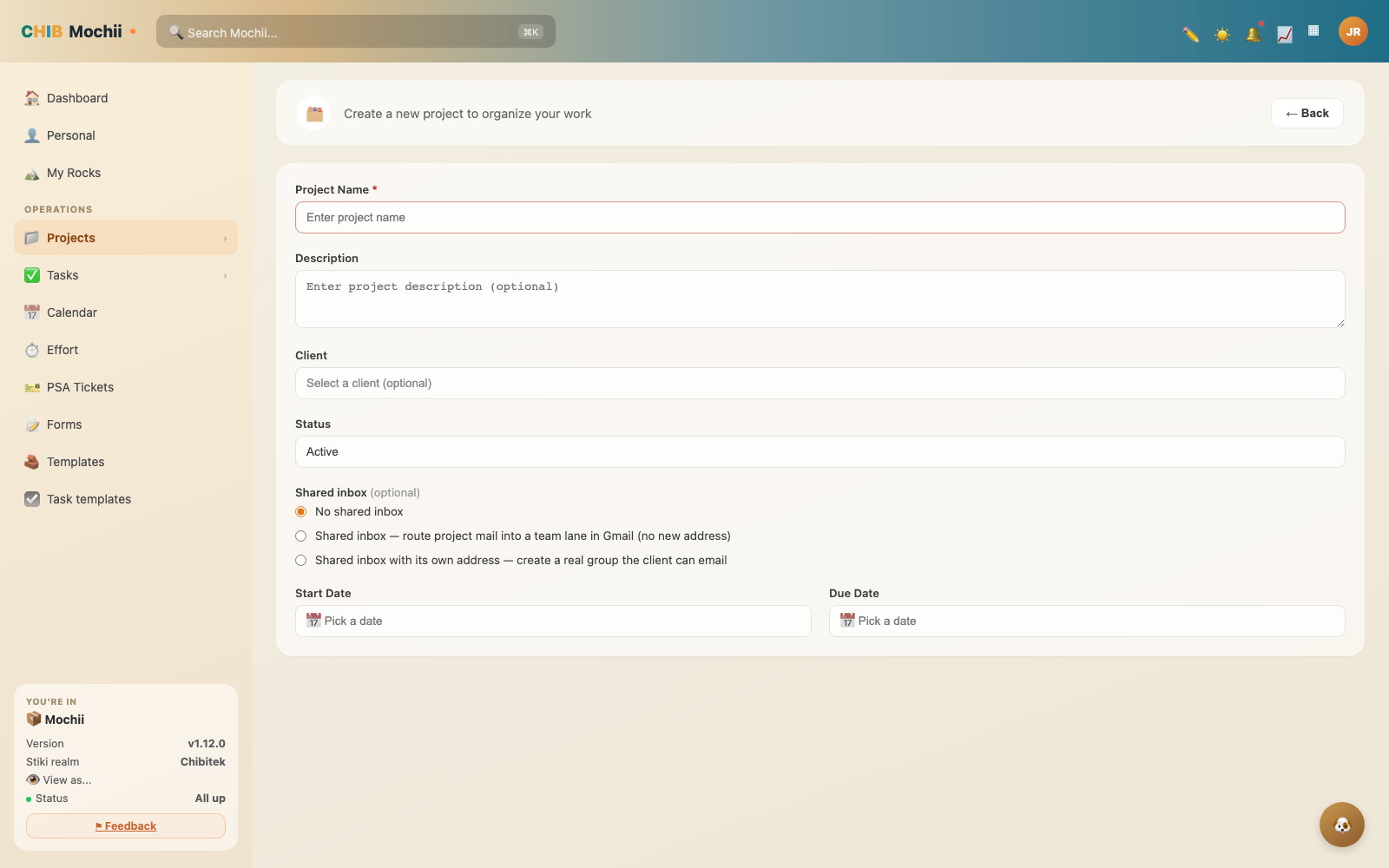 Creating a project in Mochii